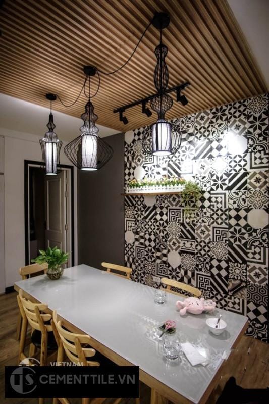 gạch bông trắng đen trang trí nhà bếp