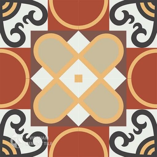 Gạch bông CTS 83.2(4-6-13-30-52-60) - 4 viên - Encaustic cement tile CTS 83.2(4-6-13-30-52-60)-4 tiles