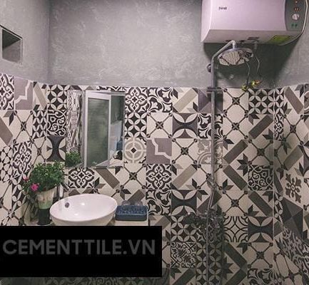 Gạch bông tổng hợp trắng xám đen trang trí nhà tắm